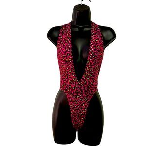 Onepiece Bodysuit Leapord Print Hot Pink/Black and Neon green. Like New Small
